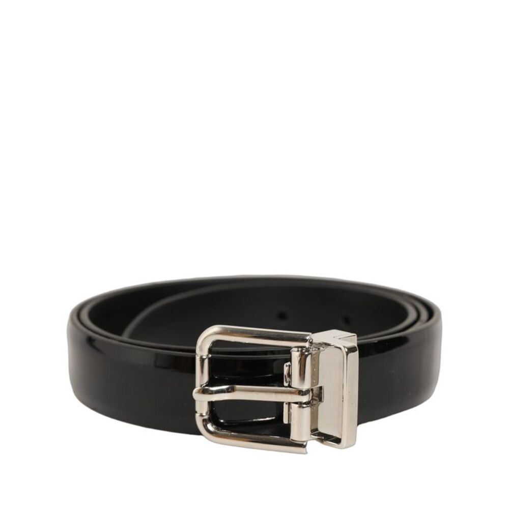 Dolce & Gabbana Black Classic Leather Silver Tone Buckle Men's Belt
